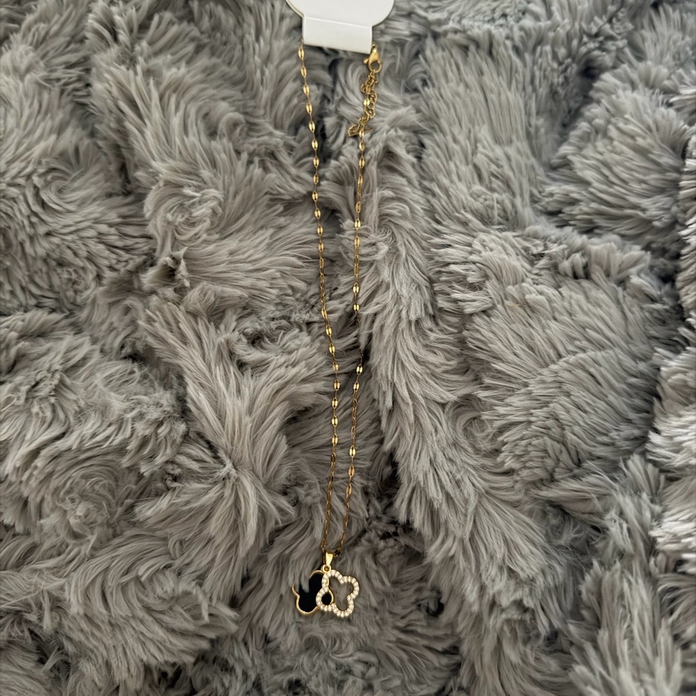 Gold Clover Pendant Necklace with Black Accent